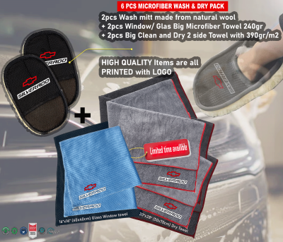 6 Pack Silverado Car Detailing Kit Wash Mitt Microfiber Towel (2101)