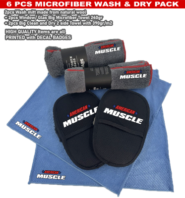 6Pack American Muscle Car Detailing Kit Wash Mitt Microfiber Towel (2074)
