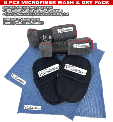 6Pack Cadillac Car Detailing Kit Wash Mitt Microfiber Towel (2076)