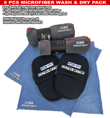 6Pack Corvette Z06 Car Detailing Kit Wash Mitt Microfiber Towel (2088)