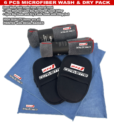 6Pack Corvette ZR1 Car Detailing Kit Wash Mitt Microfiber Towel (2090)