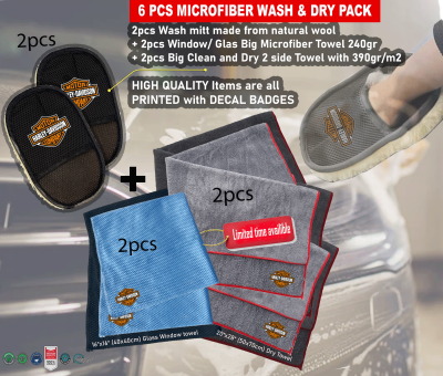 6Pack Harley Car Detailing Kit Wash Mitt Microfiber Towel (2093)