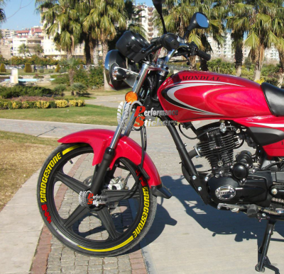 Bridgestone + Stripes Yellow + Flag Red, Set For 2 Tires Both Sides Left And Right (1532)