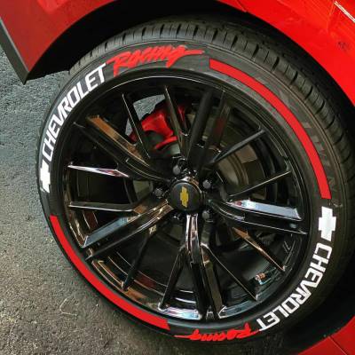 CHEVROLET racing red + Stripes , a Set for 4 tires (295)