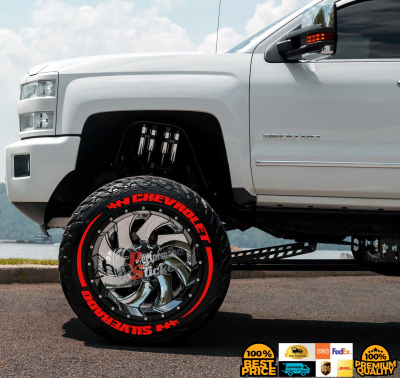 CHEVROLET SILVERADO red + STRIPES , a Set for 4 tires (581)