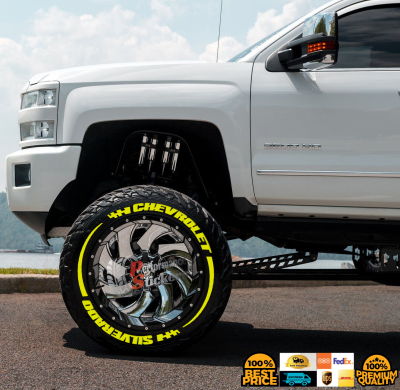 CHEVROLET SILVERADO yellow + STRIPES , a Set for 4 tires (579)