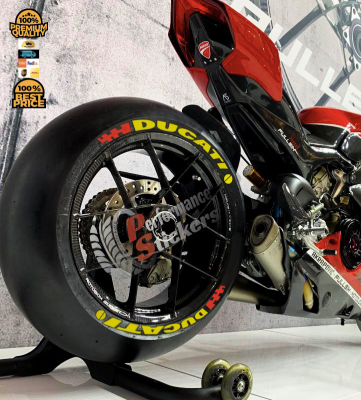 Ducati + Logo Yellow + Flag Red, Set For 2 Tires Both Sides Left And Right (1705)