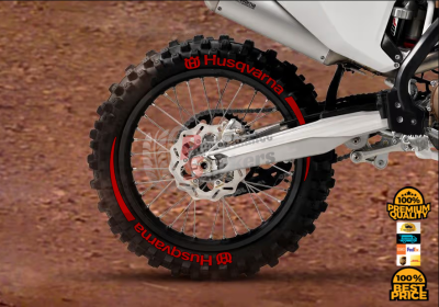 Husqvarna + Stripes + Logo Full Red, Set For 2 Tires Both Sides Left And Right (1726)