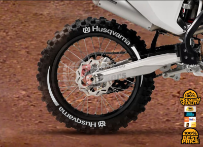 Husqvarna + Stripes + Logo Full White, Set For 2 Tires Both Sides Left And Right (1725)