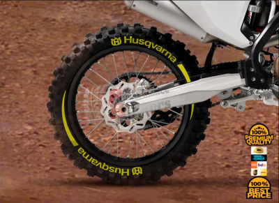 Husqvarna + Stripes + Logo Full Yellow, Set For 2 Tires Both Sides Left And Right (1727)