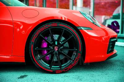 PORSCHE STRIPES RED ,a Set for 4 tires (419)