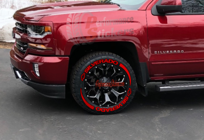 SILVERADO + LOGO + STRIPES red a Set for 4 tires (762)