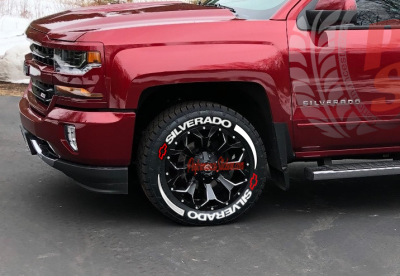 SILVERADO + RED LOGO + STRIPES , a Set for 4 tires (758)