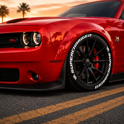 Supercharged with white details a Set for 4 tires