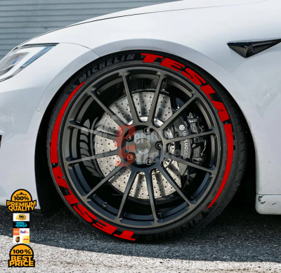 TESLA + STRIPES red new design, a Set for 4 tires (754)