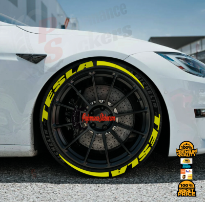 TESLA + STRIPES yellow new design, a Set for 4 tires (752)